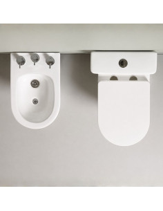 Combo Inodoro Largo Mochila y Bidet Triple Agujero Orion 2
